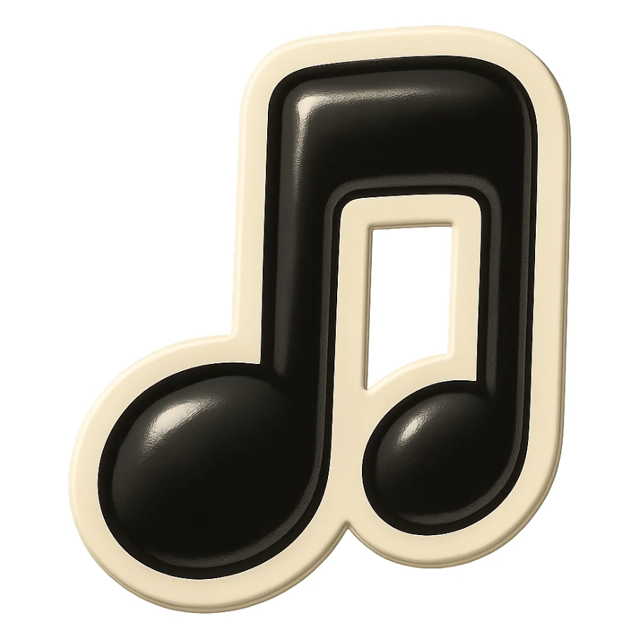 black and white music note with bold outlines, retro sticker style, no color sticker
