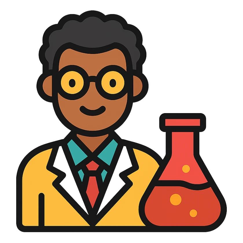 color outline icon of a black scientist sticker