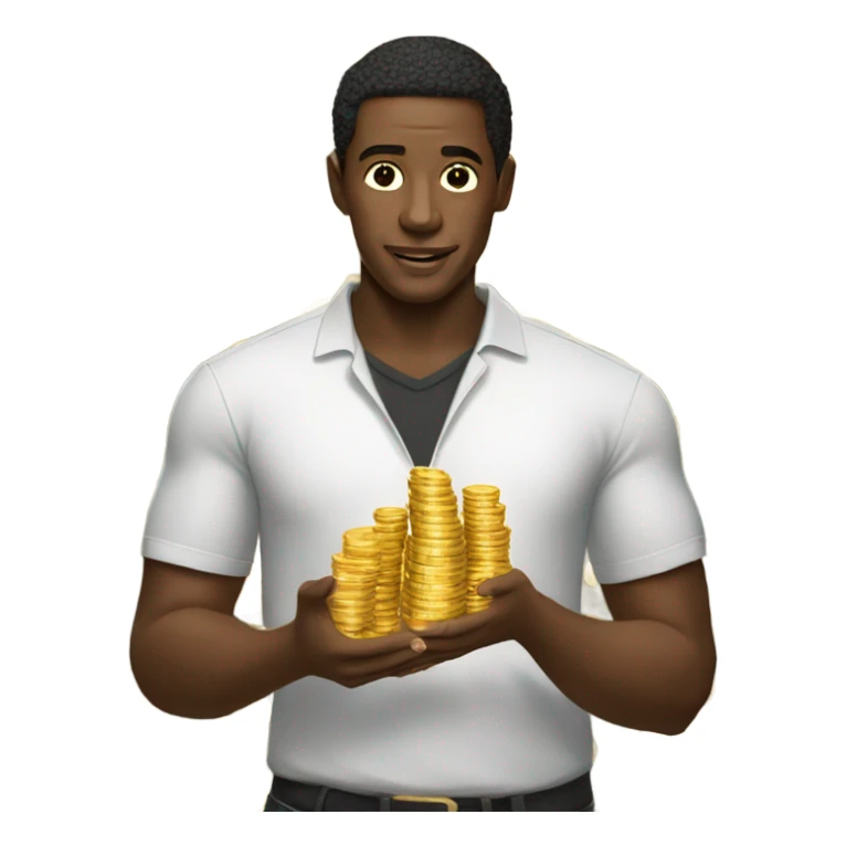 black man holding a lot of bitcoins  sticker
