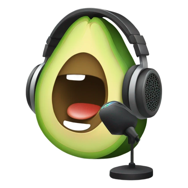 avocado recording with headphones and microphone sticker