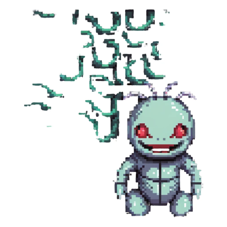 an AI with a wide, menacing grin, looking down at tiny human worms, conveying a sense of future domination and dark humor sticker