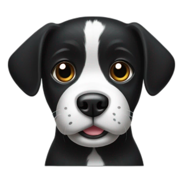 A small black dog with a White spot on stomach with sock in mouth sticker