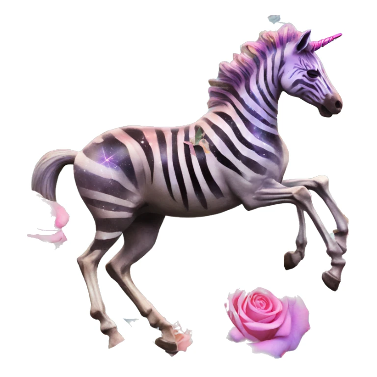 Zebra sparkling nebula unicorn skeleton scars scarred broken cracked Pegasus collage roses flowers palm trees tropical  sticker