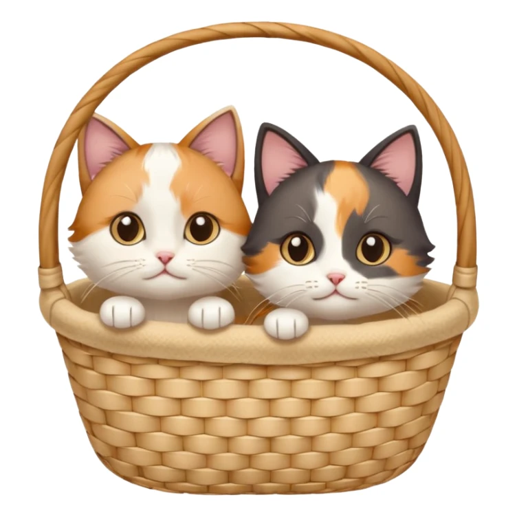 A pair of tiny cats peeking out of a soft-lined basket. sticker