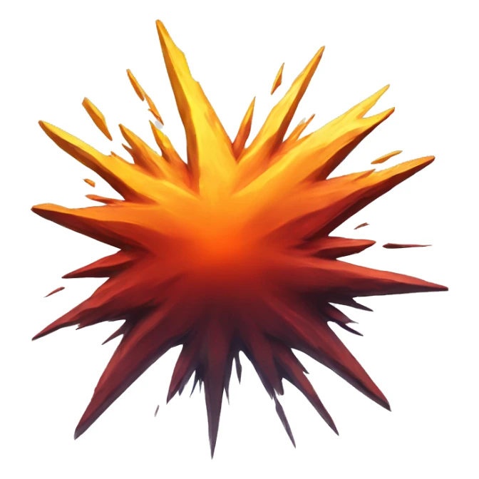 A cartoon-styled representation of a collision. Depicted as a star-like, red-and-orange-and-yellow fiery burst, generally with one point extending to the bottom right. sticker