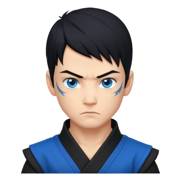 ninja boy, black modern hair, blue eyes, tattos sticker