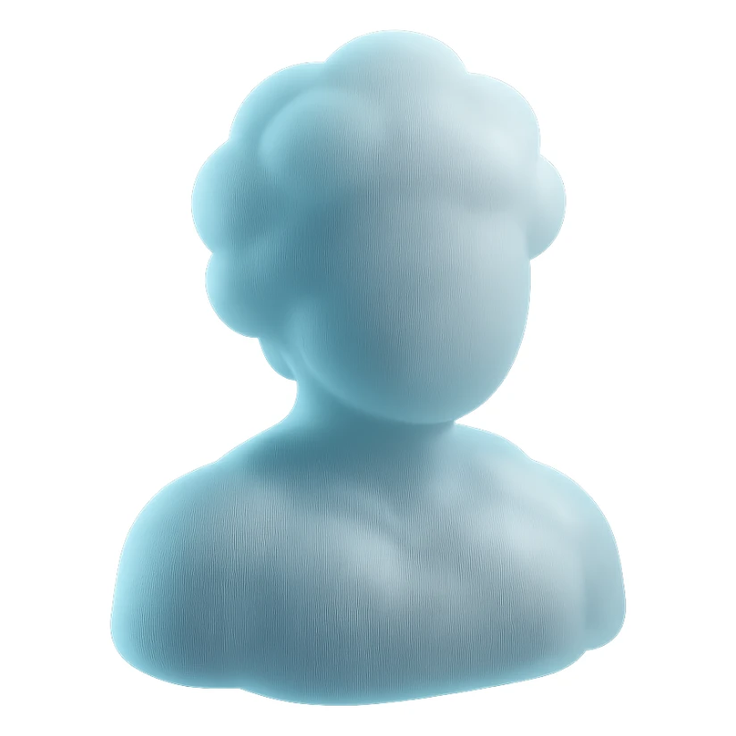 A person from the shoulders up, entirely composed of fluffy, convex white clouds. sticker
