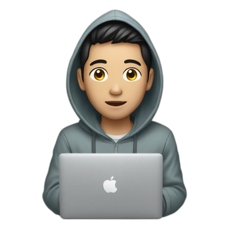vietnamese young man wearing hoodie with macbook sticker