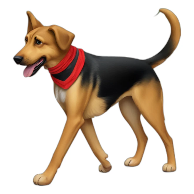 65% Coonhound 35% German Shepherd mix dog wearing small plain red bandana walking left sticker