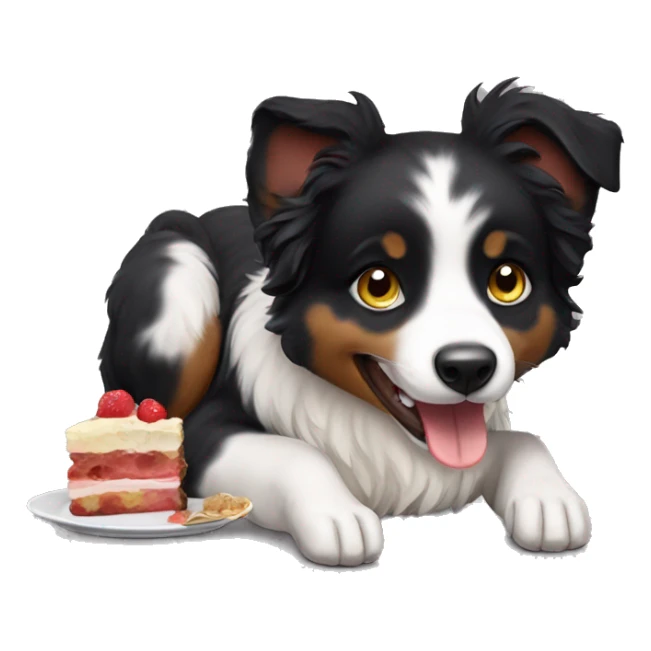 Small black australian shepherd dog eating dessert  sticker