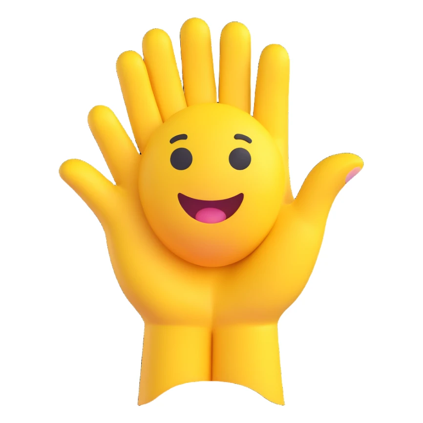A classic yellow round emoji-style face using both hands to point at itself, with a proud or playful expression. The gesture clearly means "me" or "myself". Simple cartoon style on a clean background sticker