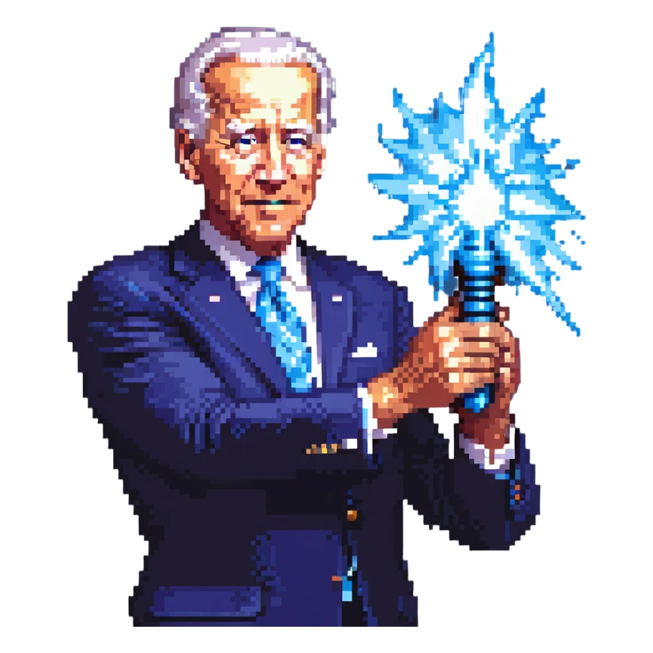 Joe Biden sending a blue energy blast through his hand sticker