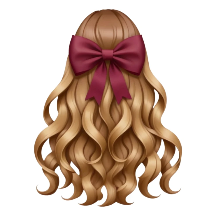light brown open wavy long hair from behind with a burgundy bow sticker