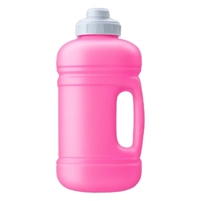 A plastic pink water bottle with a handle is a portable container designed to hold and transport water or other beverages sticker
