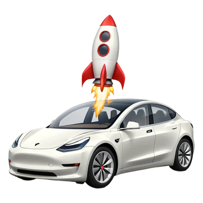 Tesla model 3 white. Icon. Rocket boost on roof  sticker