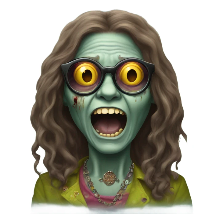  janis joplin zombie dancing, who wears  big circle glasses sticker