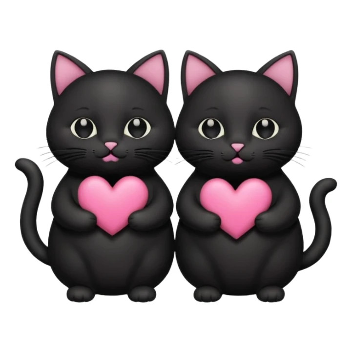 two fat cute black cats love, pink heart, closed mouth, black ears sticker