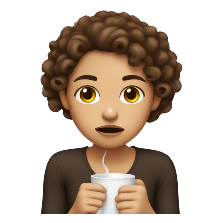Angry spanish girl with curly brown hair drinking coffee sticker