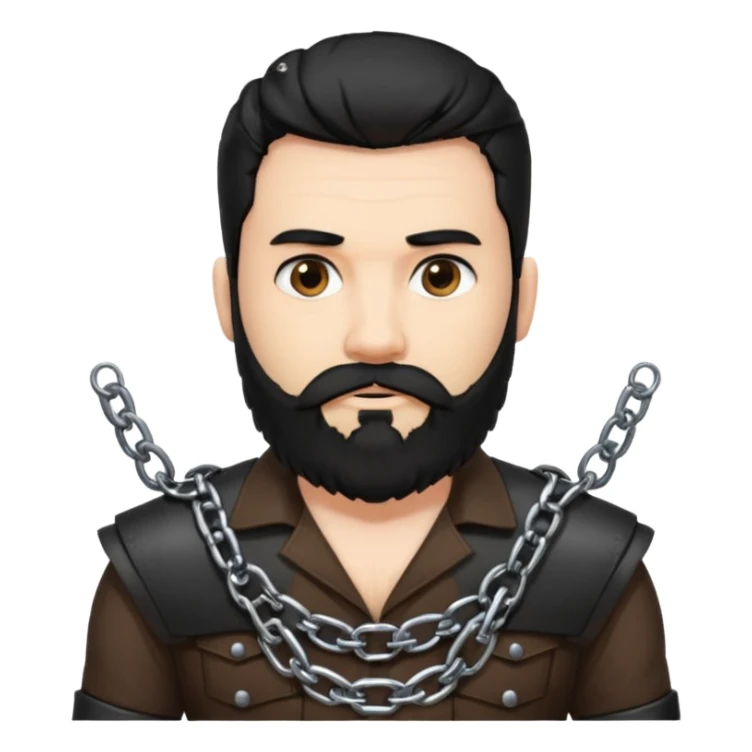 A large, bearded college professor with black hair in bondage gear sticker