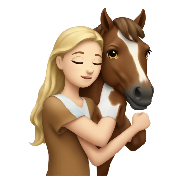 Girl hugging brown horse with white spots  sticker