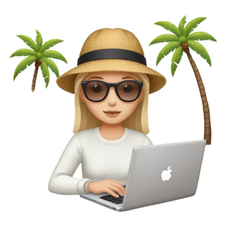 person am laptop und im hintergrund einen strand. bitte neutralen menschen, also keine frau und keinen mann sticker