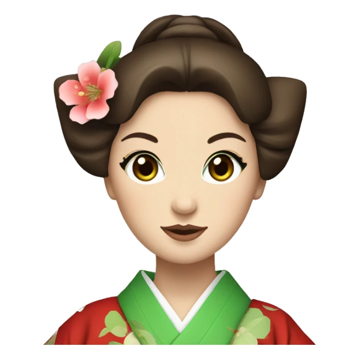 Geisha with green eyes and brown hair. Red kimono  sticker