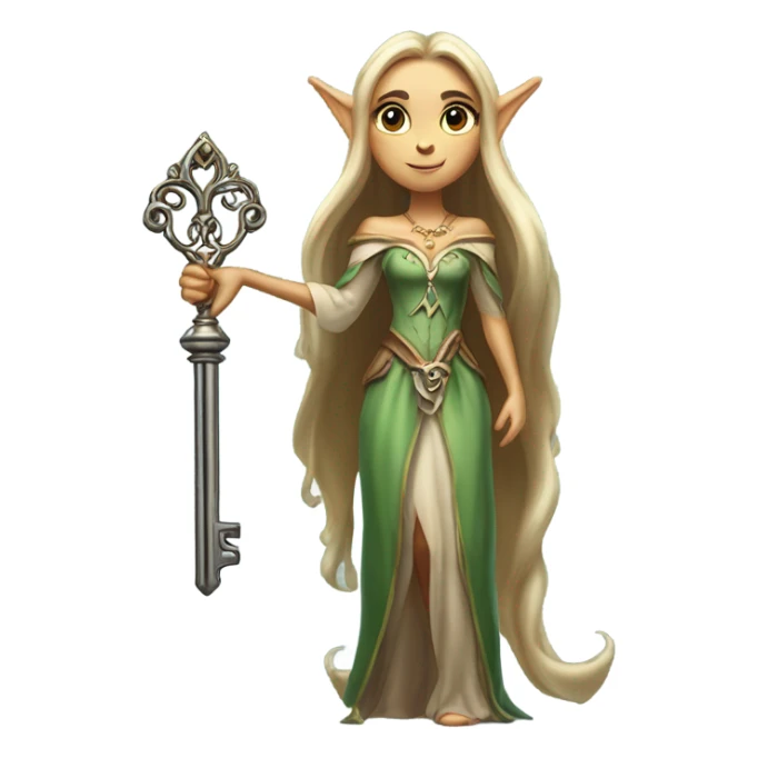 an elf woman login holding a big key sticker