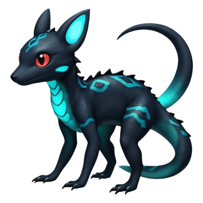 Scaley Exotic Salandit-Aurorus-Umbreon-Fakémon-hybrid-creature (full body)  sticker