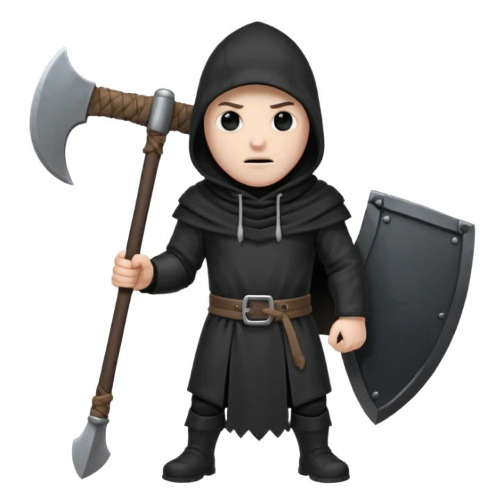 an executioner with a black hood/ sheet on his face so we can't see his face and a big axe with large blades in his hand sticker