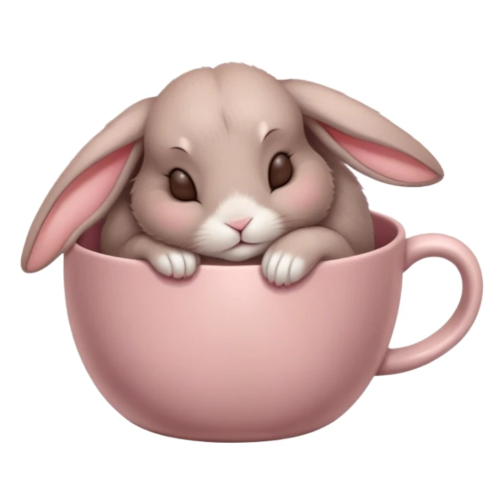 Cute sleeping Taupe rabbit in a dusty rose coloured cup sticker