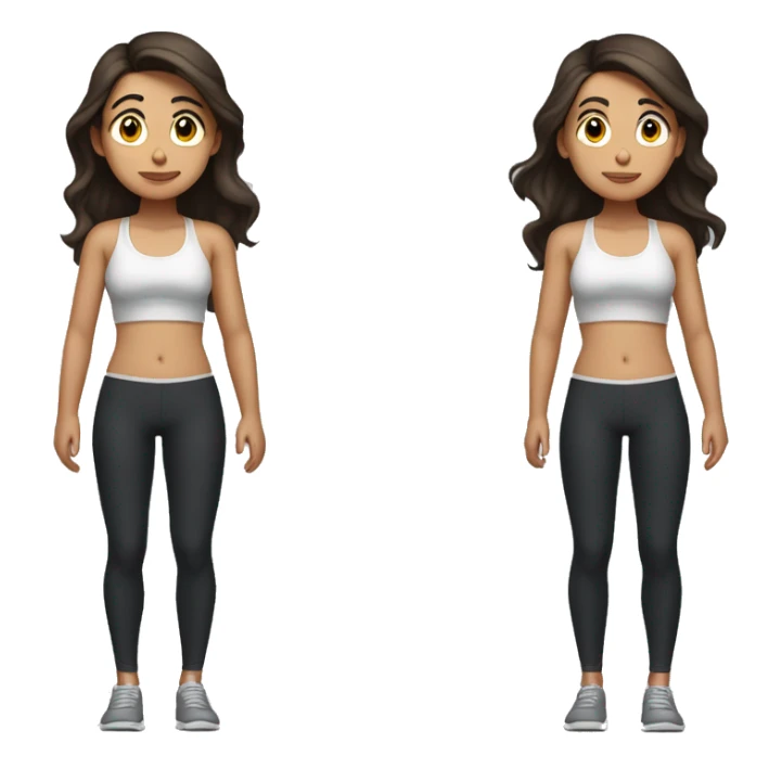 Side view of a brunette girl standing on a bathroom scale, looking down, wearing black leggings and a sports bra, her hair is down sticker