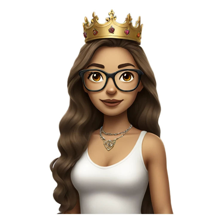 Hyperrealistic beautiful  girl, wearing a crown and glasses with tattoos, with long brown hair  sticker