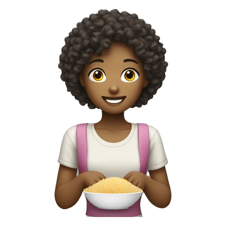 a curly haired girl eating rice  sticker