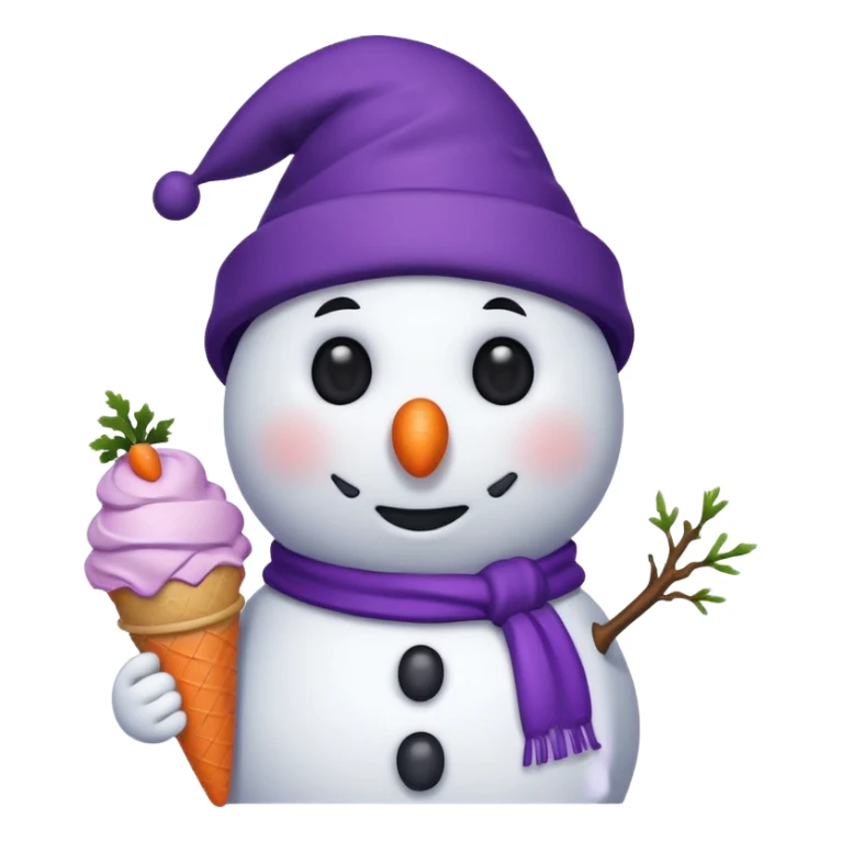 snowman wearing purple cap with ice cream  sticker