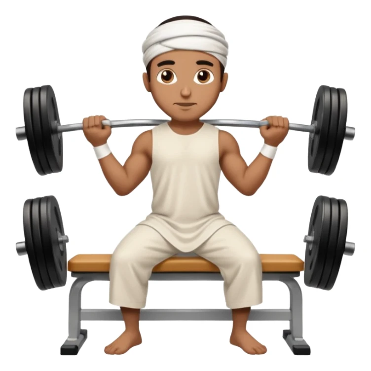brown muslim man pushing weight wearing thobe on bench press sticker