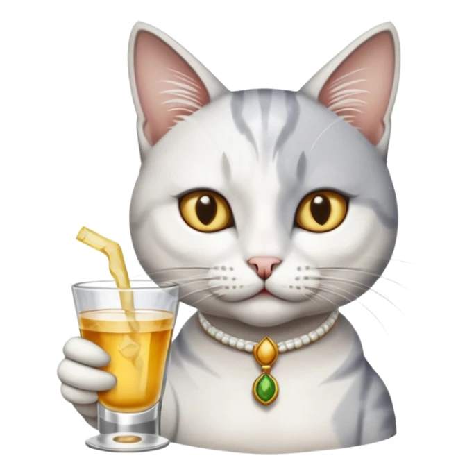 White and grey cat drinking tequila in meksykańskie style  sticker