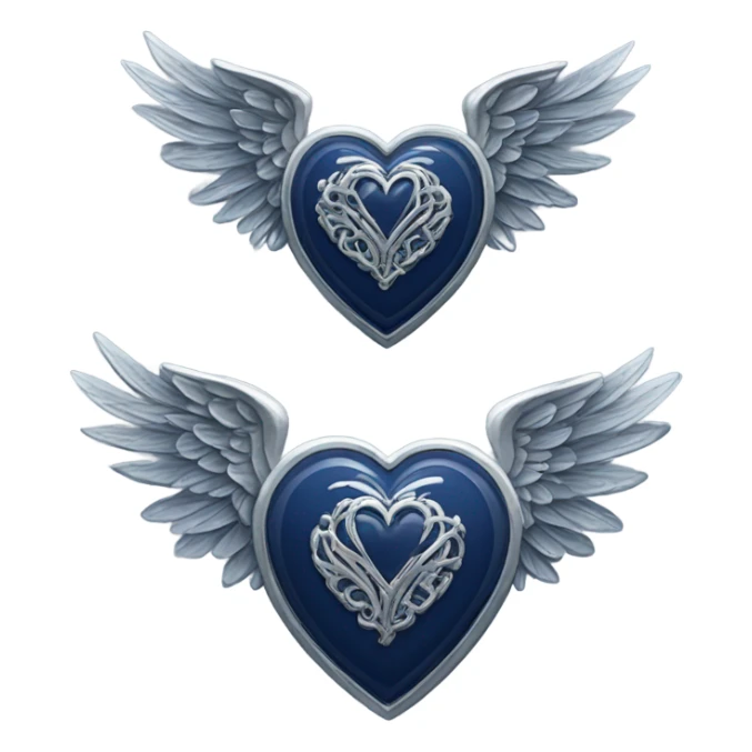 Navy blue heart with silver wings  sticker