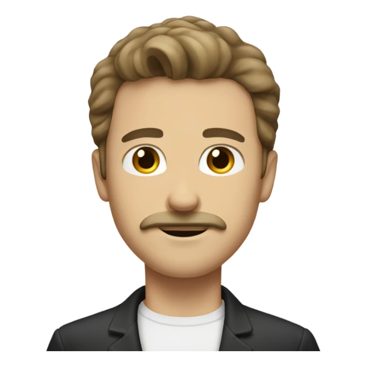 White guy with white mustache and straight brown hair sticker