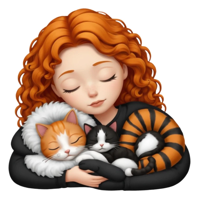 short hair Ginger Girl sleeping with a black and white bigger cat  sticker