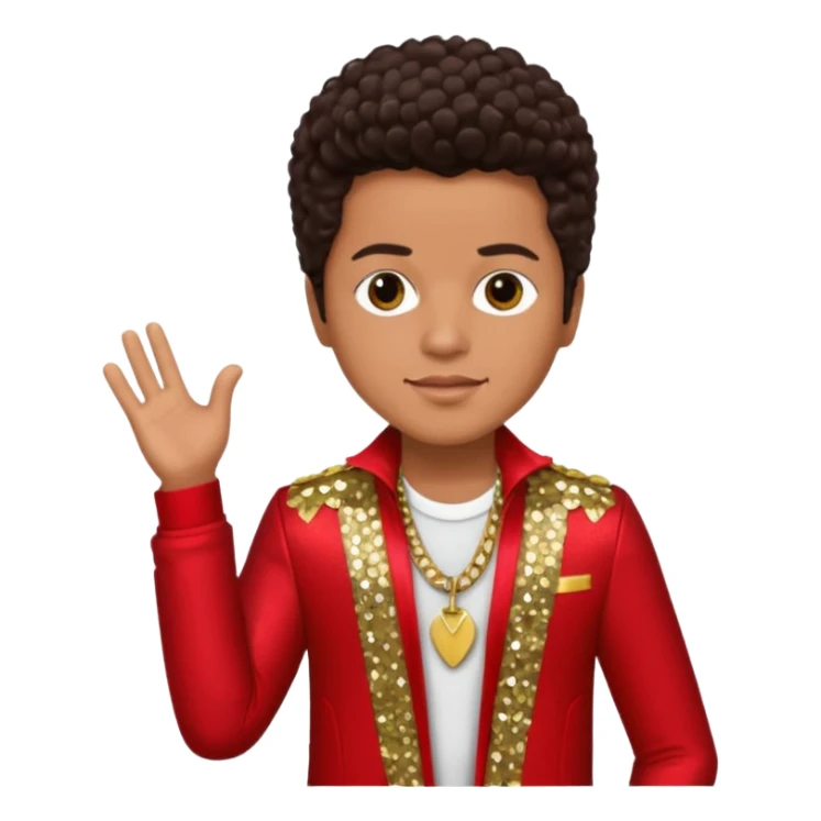 Bruno Mars with dark brown hair, red sequin outfit sticker