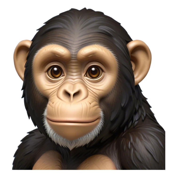 Cinematic Noble Chimpanzee Portrait Emoji, Poised and wise, with a lean, agile build adorned with textured fur and deep, thoughtful eyes, Simplified yet sharp and sophisticated features, highly detailed, glowing with a soft, contemplative glow, high shine, intelligent and vigilant, stylized with an air of primate regality, focused and attentive, soft glowing outline, capturing the essence of a watchful guardian that feels as though it could step out of the screen with effortless authority! sticker