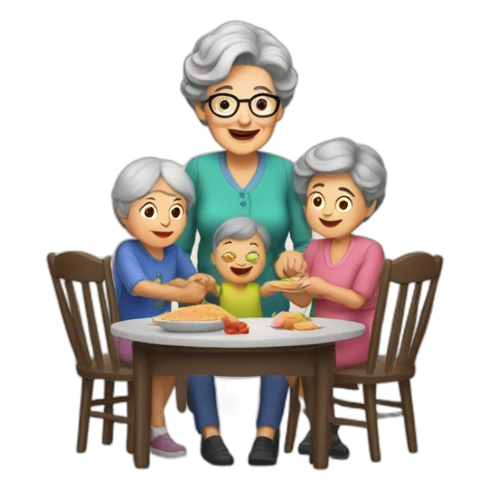 Granny with family in the table sticker