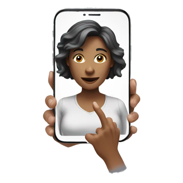 woman showing phone screen to viewer with perspective sticker