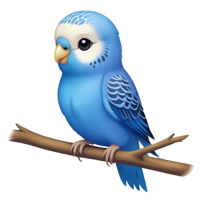 Cinematic Cute Blue Budgie Portrait Emoji, Head tilted playfully and inquisitively, featuring a brilliant blue feathered fur with a natural sheen, round, sparkling dark eyes filled with curiosity, Simplified yet irresistibly adorable features, highly detailed, glowing with a warm, friendly glow, high shine, affectionate and lively, stylized with a touch of whimsy, bright and endearing, soft glowing outline, capturing the essence of a mischievous yet loving budgie, so playful it feels like it could chirp out of the screen and into your arms! sticker