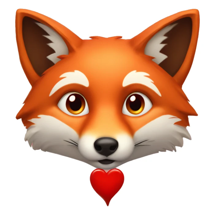 deep lush red fox face with tiny red heart instead of eyes sticker