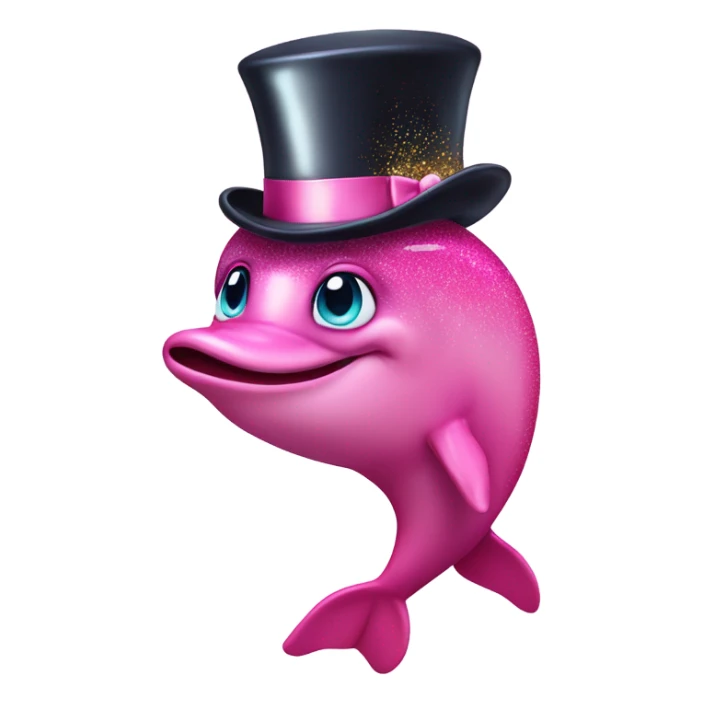 Pink ombre dolphin with a top hat monocle and glitter sticker