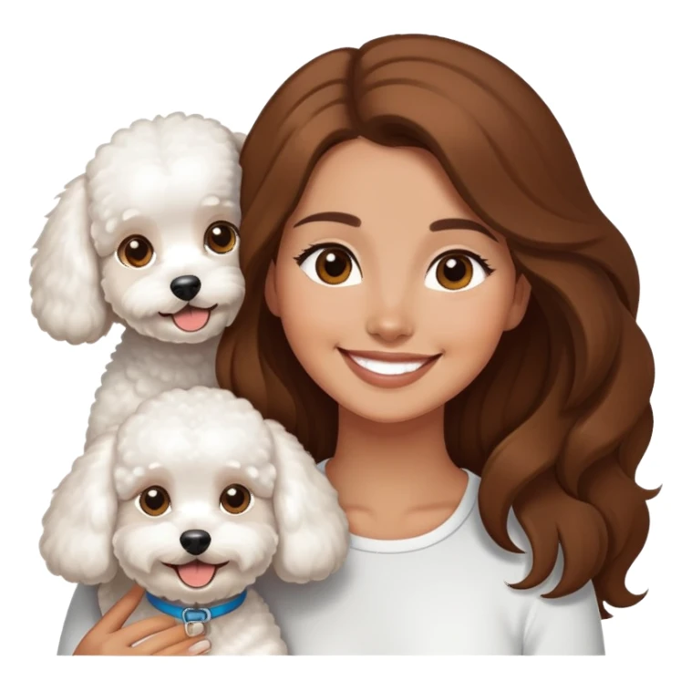 tan girl with long brown hair with three bichon frises sticker