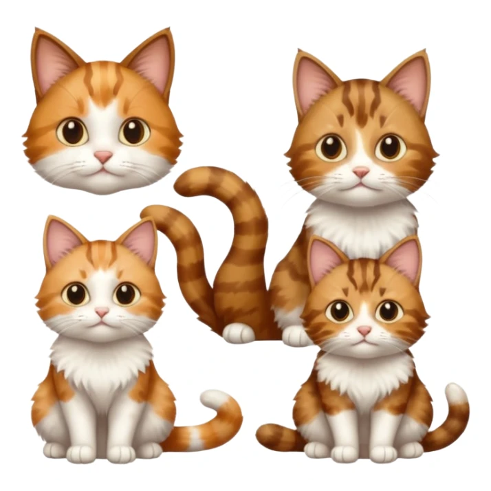 3 cats different colours including brown tabby and white, light patchy calico, and ginger and white sticker