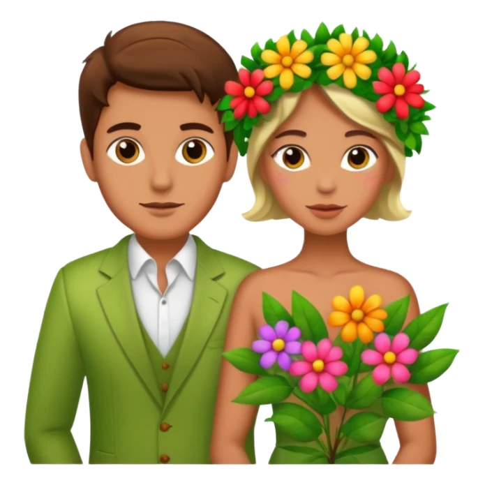 Adam and Eve dressed in clothes made of flowers and plants sticker