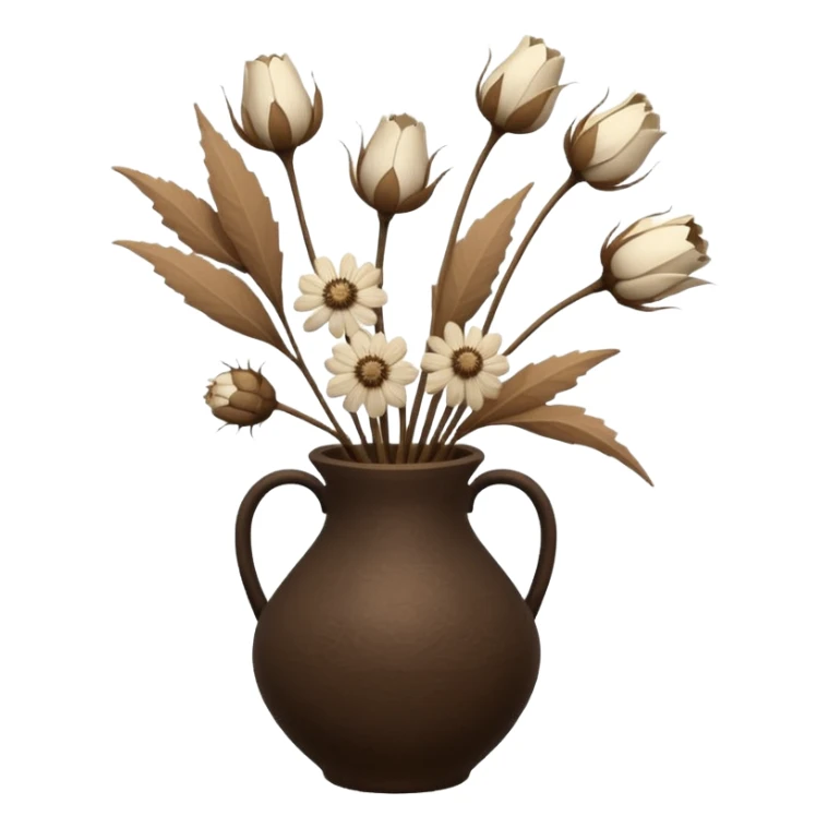 White Dried flowers and pods in a brown vase sticker